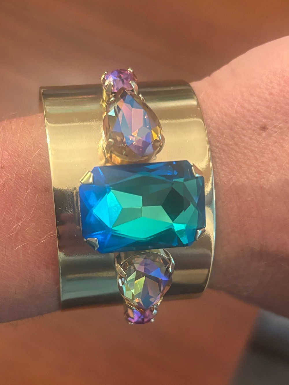Gold Cuff Bracelet with Swarovski Crystals - Picture 2 of 2